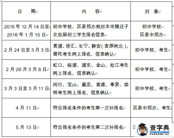 2016上海中职自主招生随迁子女报名日程