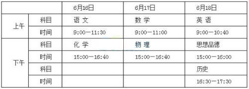 2015扬州中考时间：6月16日—18日