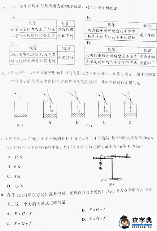 2016天津中考物理试题及答案