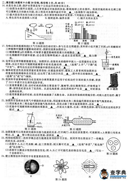 2016浙江嘉兴中考科学试题及答案