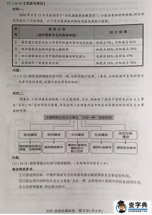 2016江苏南京中考思想品德试题及答案