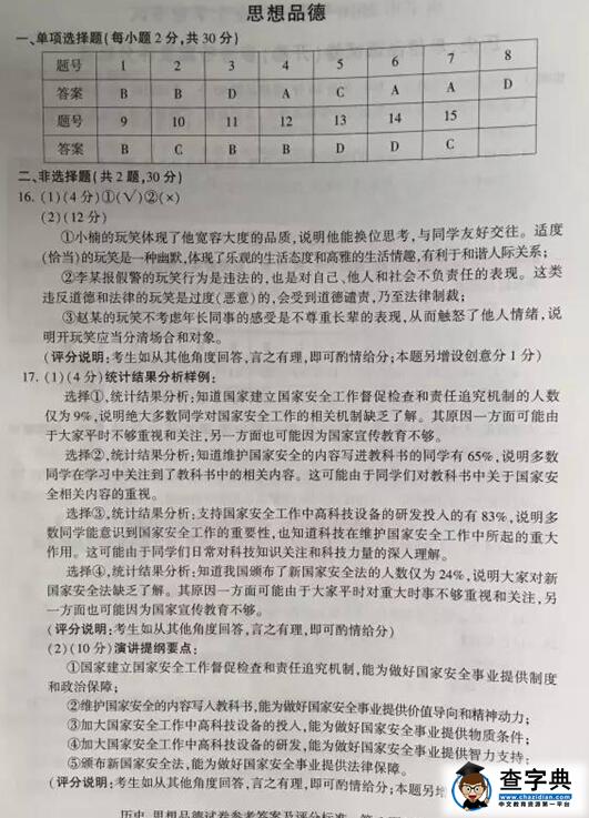 2016江苏南京中考思想品德试题及答案