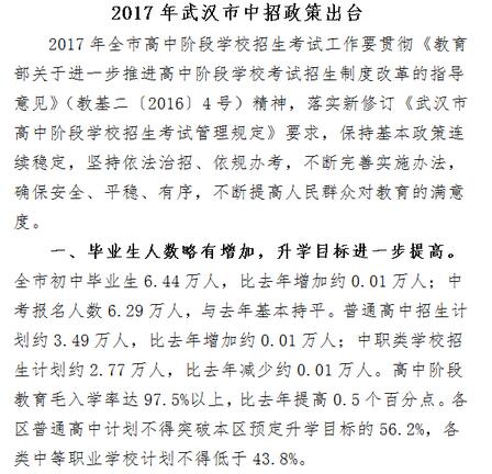 湖北武汉2017中考报名人数为6.29万人1