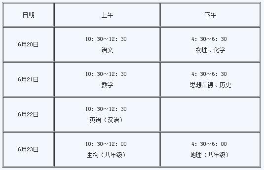 新疆2017中考时间：6月23日至25日1