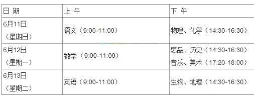 2017年山东日照中考考试时间：6月111