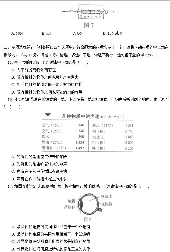 北京东城区2014-2015学年初二/八年级上学期物理期末试卷4