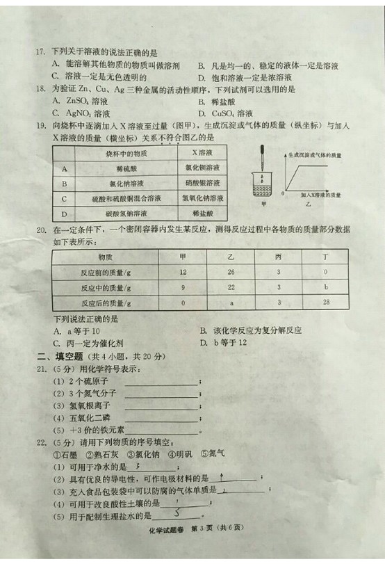 湖南郴州2017年中考化学试题3