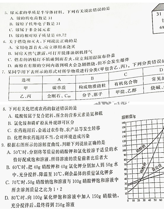 江苏省无锡市2017年中考化学试题2