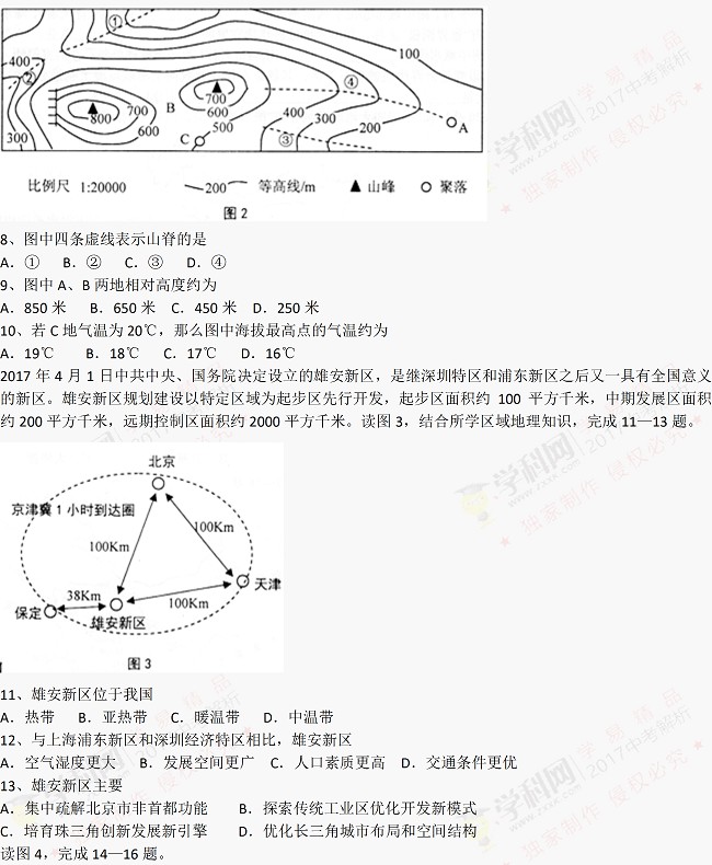 2017年安徽桐城八年级学业水平地理试题及答案2