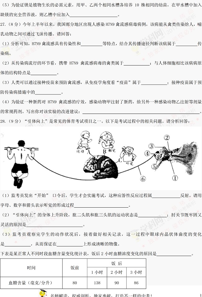 山东潍坊2017年中考生物试题及参考答案7