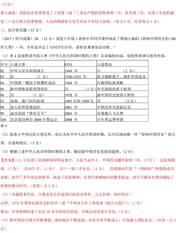 四川成都2017年中考历史试题及答案9