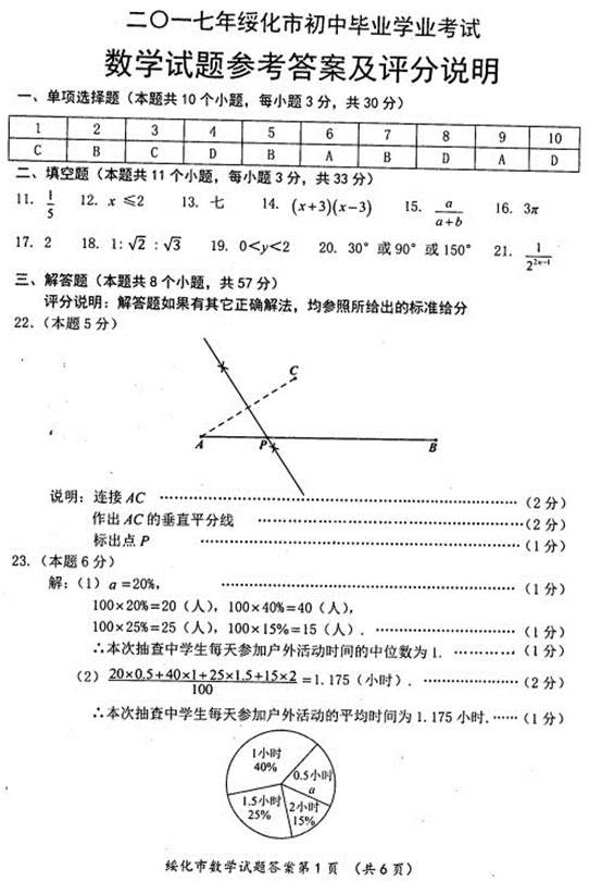 黑龙江省绥化市2017年中考数学试题及答案7