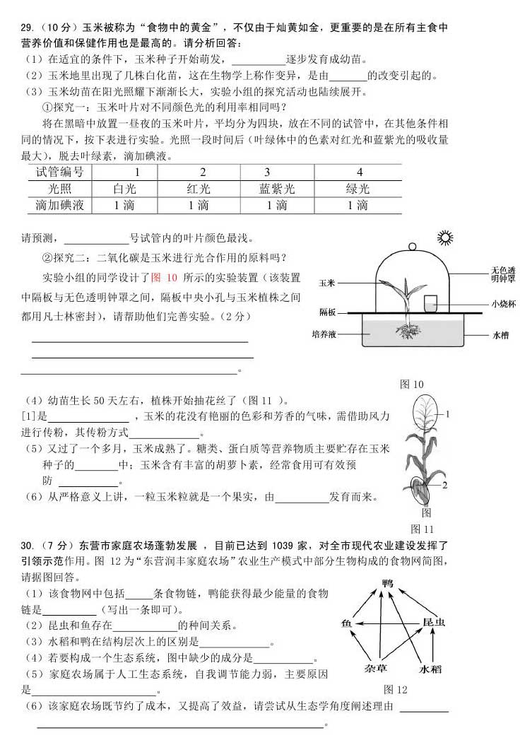 山东东营2017年中考生物试题及答案6