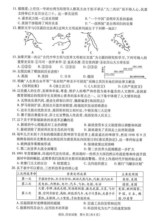 青海省西宁市2017年中考历史试题及答案2