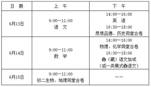 凉山2018中考时间：6月13日1