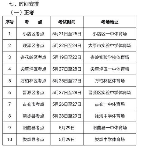 山西太原2018中考体育考试时间及考点安排1
