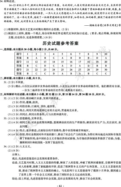 福建2018年中考历史试题及参考答案6