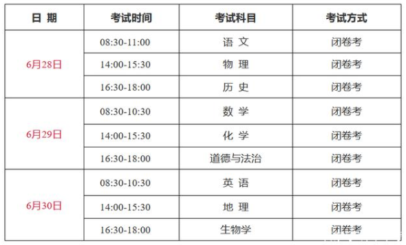 2020云南中考时间：6月28日至7月2日1